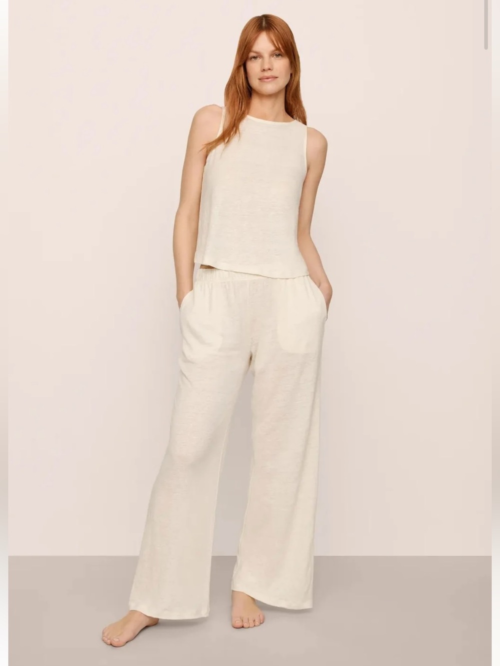 Eberjey Organic Linen Knit High Waisted Pant, Ivory